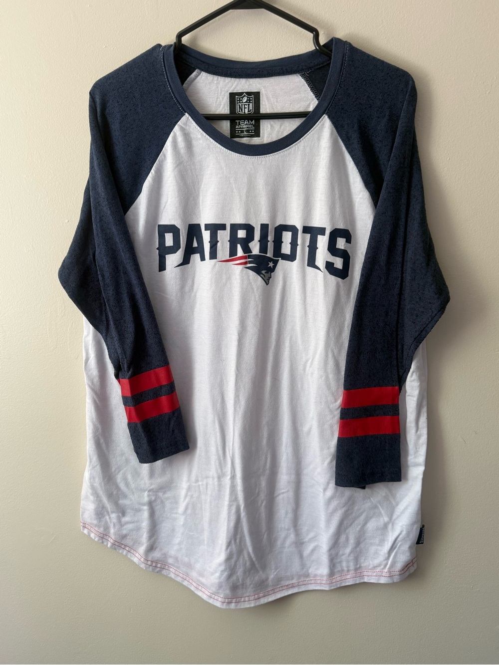 Patriots Navy & White Raglan Tee with Red Stripe Sleeves
